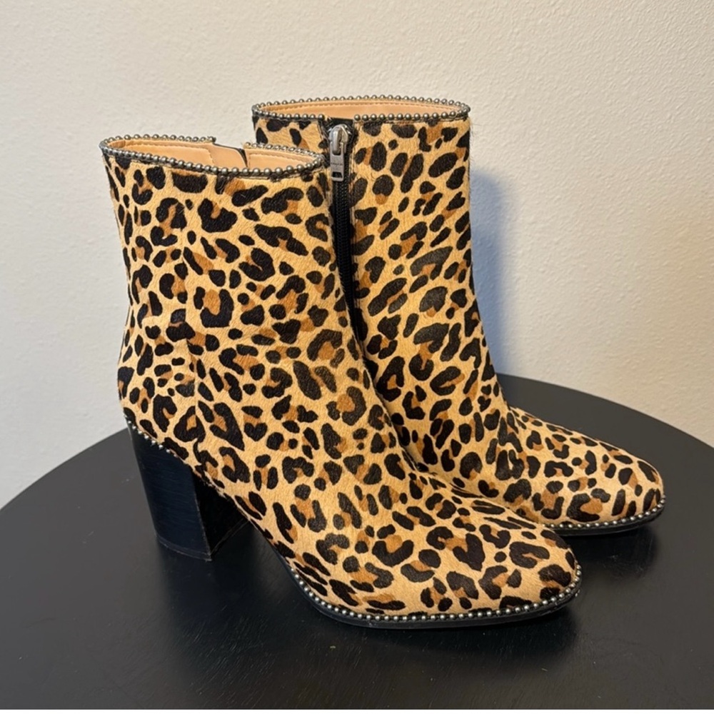 Coach Drea Leopard Print Calf Hair Booties